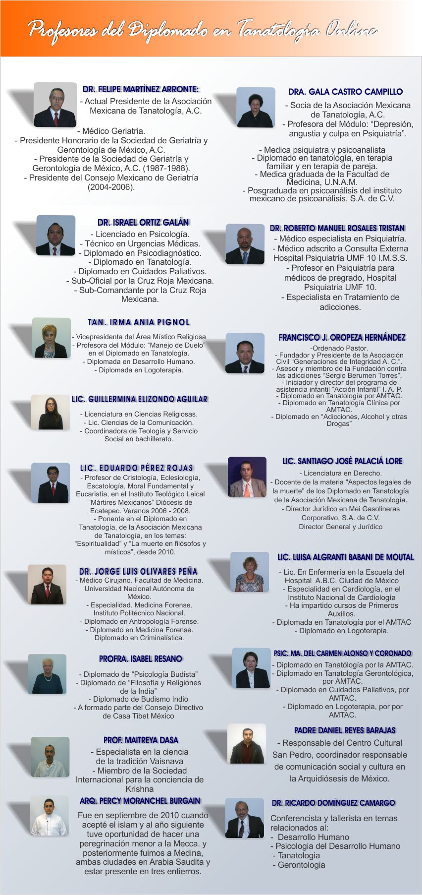 Plantilla docente que imparte el Diplomado en Tanatología Online