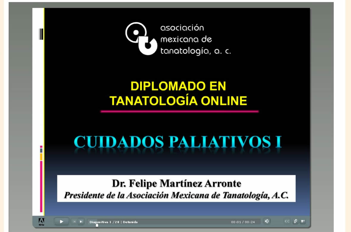 Captura del Aula Virtual del Diplomado en Tanatología Online